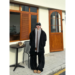 XBRO韩风复古保暖棉服中长款慵懒毛呢大衣男女冬季外套呢子棉衣潮