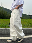 男女直筒宽松垂感拖地百搭显瘦长裤 XBRO美式 休闲白色泼墨牛仔裤