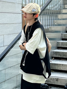XBRO日系复古开拆式开衩下摆小众无性别套头秋季针织马甲男女背心
