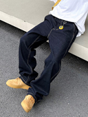 原色丹宁裤 男女显瘦百搭大码 复古水洗宽松直筒阔腿牛仔裤 XBRO美式