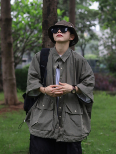 衬衫 五分袖 廓形小众冰感宽松韩国山系多口袋短袖 XBRO日系复古夏季