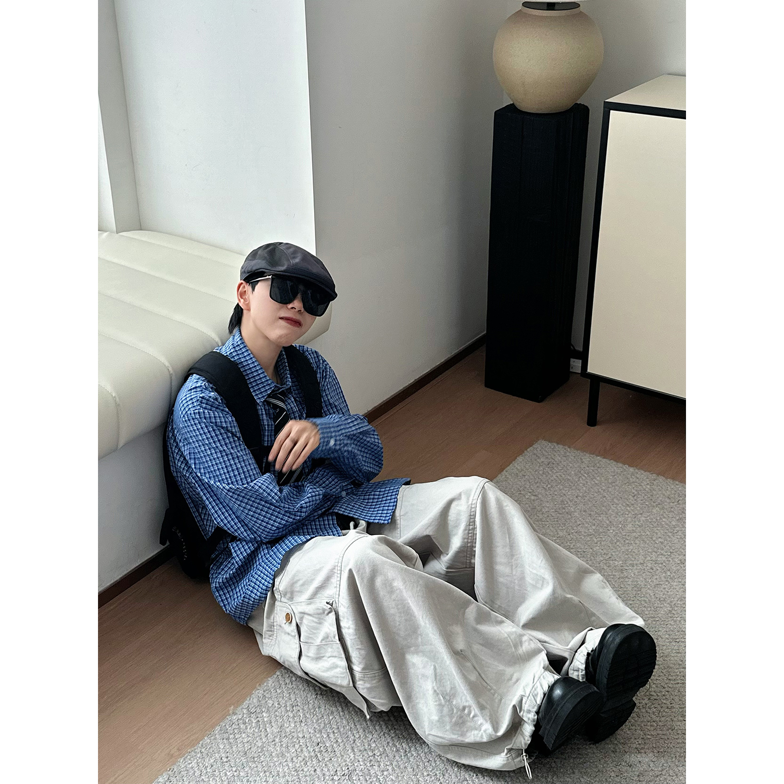 XBRO日系复古街舞灰色口袋工装裤