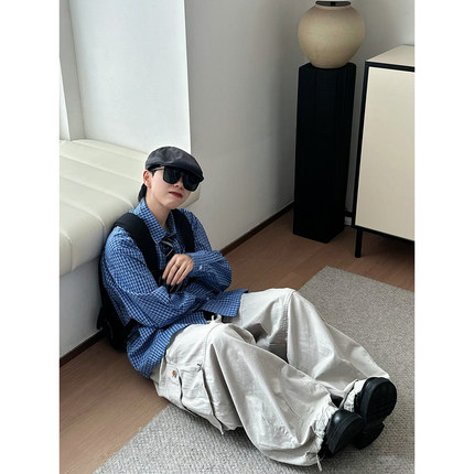XBRO日系复古宽松阔腿显瘦街舞灰色多口袋工装裤灯笼廓形休闲裤bf