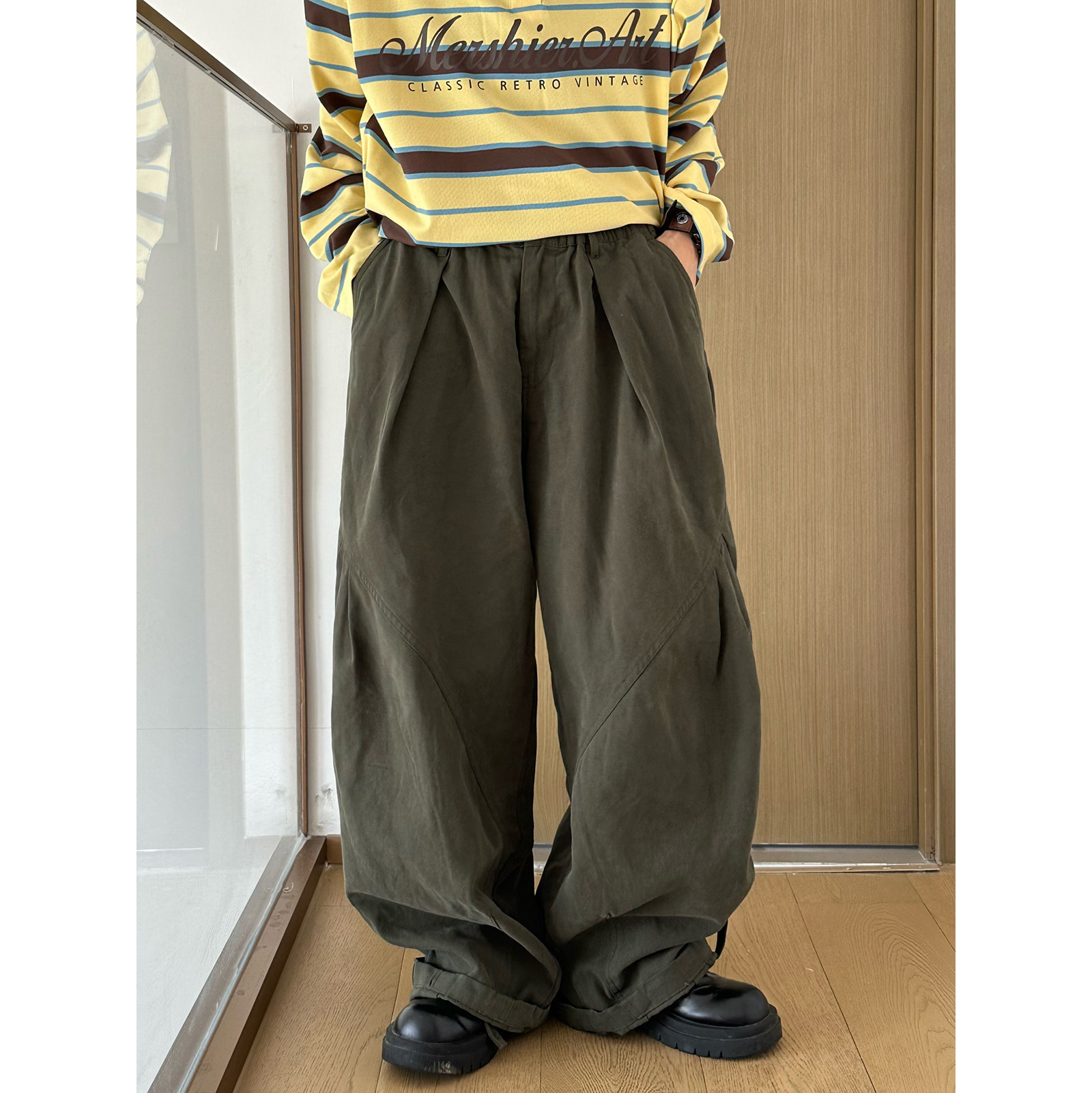 XBRO日系复古古着垂感褶皱宽松工装裤慵懒休闲长裤子24年秋男女bf,男装,休闲裤,淘宝优惠券,粉丝福利购,淘宝优惠卷