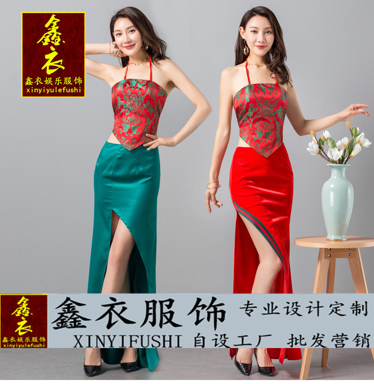 性感修身低胸夜场露背长裙晚礼服