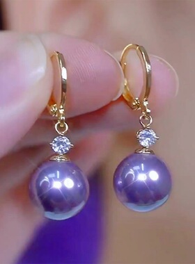 复古小众紫色珠珠耳环新款气质耳坠轻奢耳钉适合秋冬时尚个性耳饰