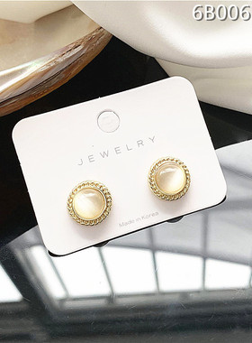 925银针简约气质猫眼石耳环 韩国气质简约时尚学院风小清新小耳钉