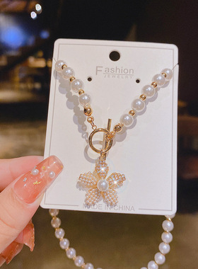 轻奢复古巴洛克复古珍珠项链女气质设计感花瓣吊坠冷淡风锁骨链潮