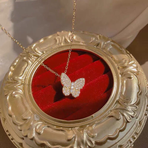 钛钢满钻蝴蝶项链女2021新品韩版轻奢小众设计感ins潮冷淡风吊坠