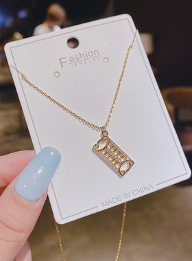 真金保色保色2020网红新品锁骨链转运中国风如意算盘项链