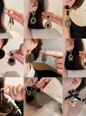 时尚黑色蝴蝶流苏长款耳环女小众设计感优雅甜酷风百搭潮酷耳饰品