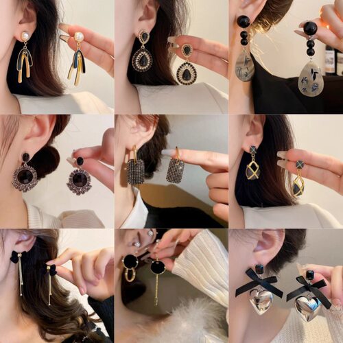 时尚黑色蝴蝶流苏长款耳环女小众设计感优雅甜酷风百搭潮酷耳饰品