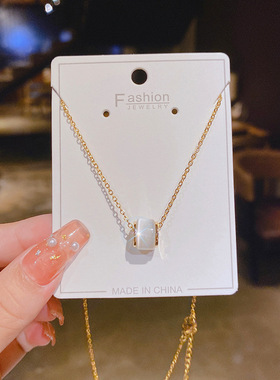 简约气质小蛮腰吊坠钛钢项链玫瑰金秋冬锁骨链毛衣链网红饰品女