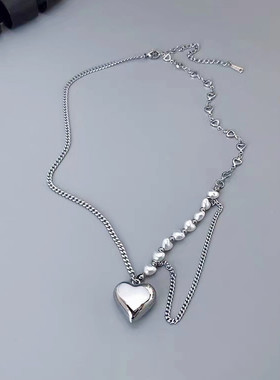 日韩不锈钢爱心英文吊牌项链女毛衣链个性夸张朋克个性项链