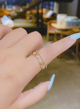 【真金电镀】网红戒指轻奢食指尾戒时尚开口个性小众超仙设计指环