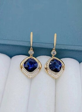 抖音直播网红时尚蓝色红色水晶耳钉女气质百搭海洋之心耳环耳饰厂