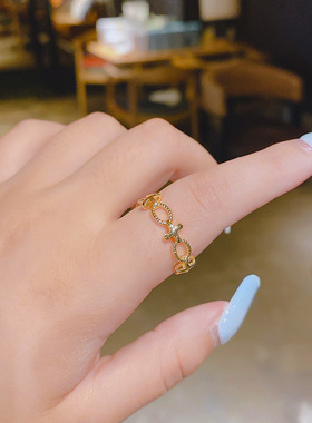 【真金电镀】镂空几何戒指女士ins潮冷淡风简约食指指环女开口