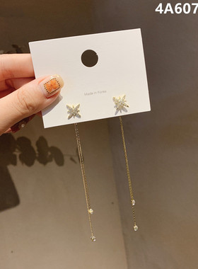 925银针韩国东大门芒星耳环长款气质夸张耳饰气质女耳线修饰脸型