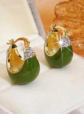 s925银针绿色滴釉耳环女新款小众设计感耳饰气质轻奢高级感耳扣