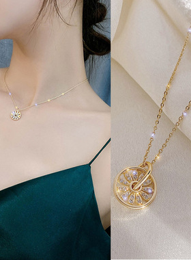 韩版真金电镀彩金项链女保色锁骨链学生森系风清新网红圆环吊坠潮