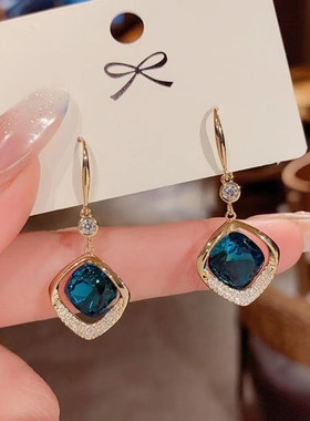 抖音直播网红时尚蓝色红色水晶耳钉女气质百搭海洋之心耳环耳饰厂