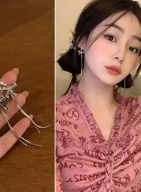 珍珠耳环2022年新款潮秋季女纯银气质蝴蝶结韩国网红爆款耳钩耳饰