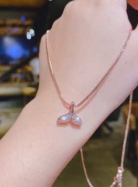 【真金保色】锁骨链女鱼尾银饰颈链简约韩版个性项链女潮气质网红