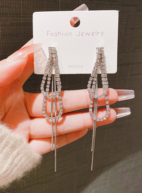 精致双层水滴长款流苏耳环简约大气耳环小众设计高级感显脸瘦耳饰