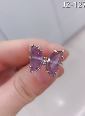 日系轻奢玻璃蝴蝶开口戒指女ins潮时尚网红个性夏日清新指环韩版