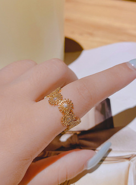 【真金电镀】法式复古蕾丝花边雏菊开口戒指环女ins网红潮设计感