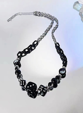 骰子拼接项链女欧美嘻哈冷淡风配饰品小众高级感设计锁骨链潮