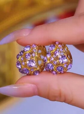 2024新款高级感轻奢气质显白耳环镶锆石紫色时尚爆款优雅大气耳饰