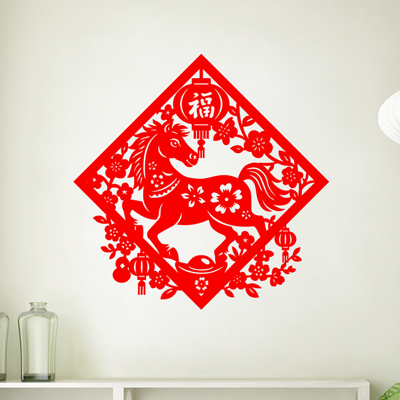 骏马迎福植绒布自带背胶