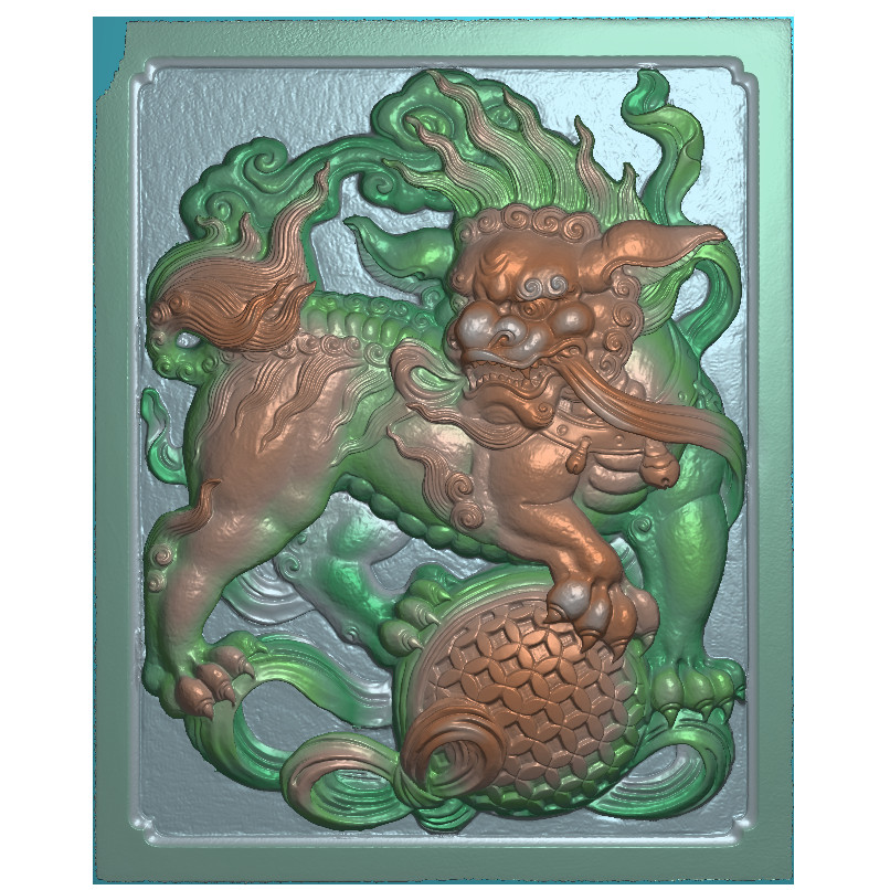 精品浮雕图 扫描图精雕图灰度图 单狮戏球 祥狮献瑞 古建石雕图11