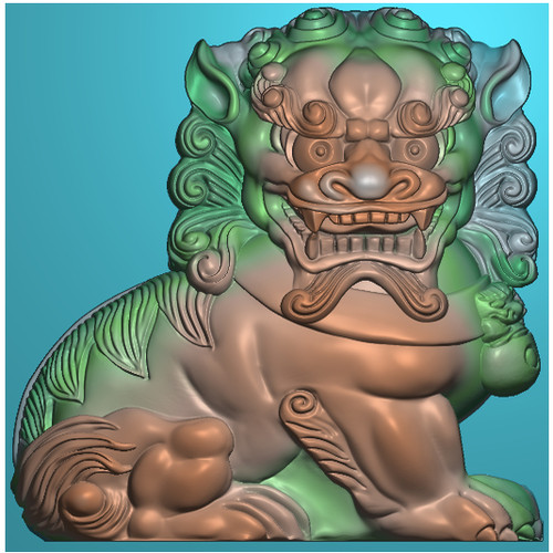 石雕精雕图浮雕图灰度图雕刻机石雕坐狮子一对墓碑石雕图200-200