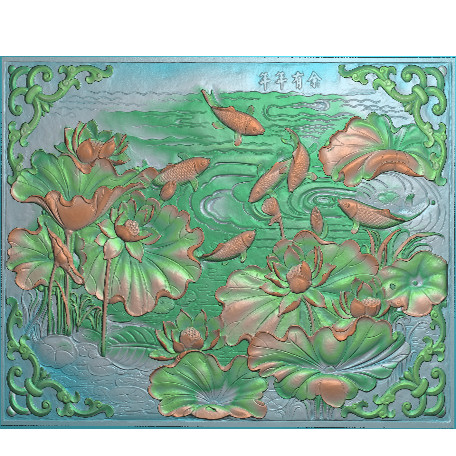 精雕图扫描图莲花鲤鱼荷花深雕古建如意九条鱼 年年有余修图改图