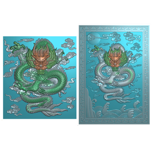 2张石雕吐水龙头深龙精雕图 竖云龙精雕作图砖雕三维图 龙有背景