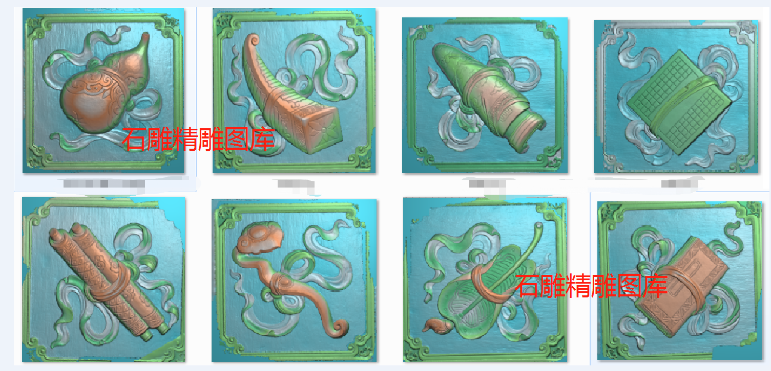 精品浮雕图 八宝扫描图 精雕图 石雕砖雕古建寺庙祠堂图 灰度图