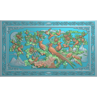 精雕图花开富贵大堵花鸟扫描图古建照墙锦上添花石雕图修图改图1