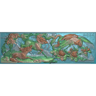 173古建动物扫描图精雕图 宗祠祖厝麒麟凤凰灰度图 麒麟栏板石雕