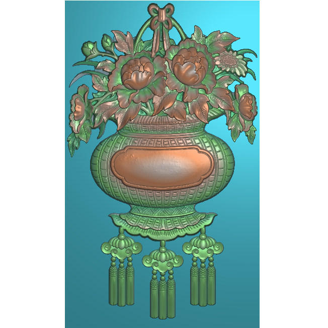 珠子加粗 花篮精雕图浮雕扫描图牡丹花开富贵古建中式柱子