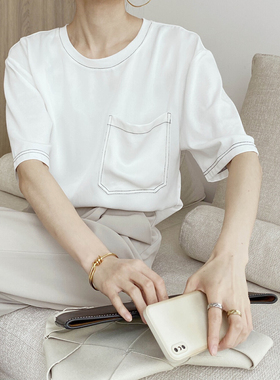 人丝缎面拼接针织设计衬衫  CS692#  ZXL