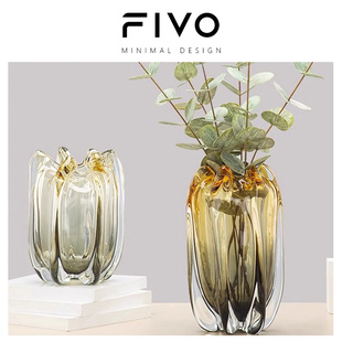 FIVO北欧轻奢琉璃花瓶摆件客厅插花仿真花水培花器高档乔迁礼品