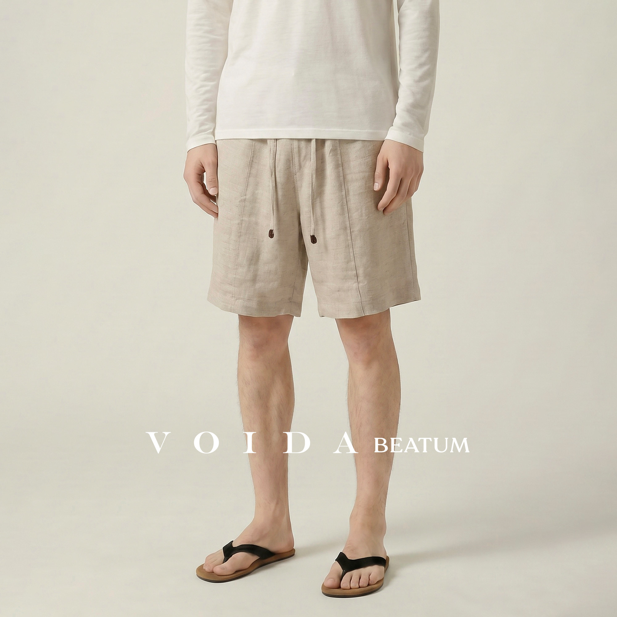 VOIDA天丝麻混纺老钱风五分裤