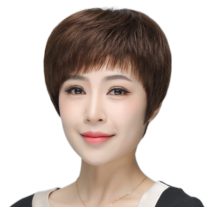 假发全头套女短发真人发丝隐形全真人发自然发套中老年女士妈妈款