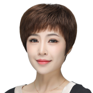 假发全头套女短发真人发丝隐形全真人发自然发套中老年女士妈妈款