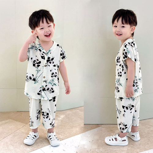 人造棉绵绸凉爽夏季儿童短袖套装