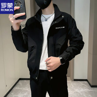 罗蒙高端品牌男士立领夹克春秋季薄款外套痞帅潮流高级感休闲上衣