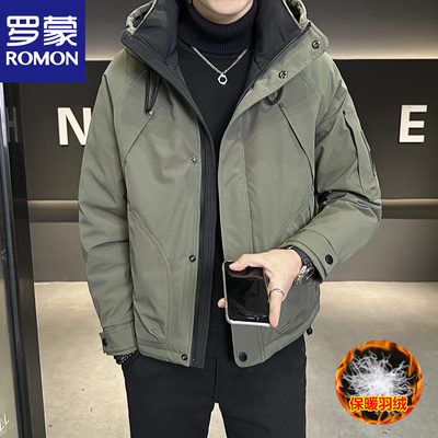 罗蒙工装羽绒服男士冬季加厚潮流青年高级感防寒服白鸭绒保暖外套