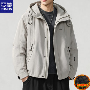 罗蒙秋冬二棉夹克男士潮流青年连帽棉服宽松短款加棉加厚保暖外套